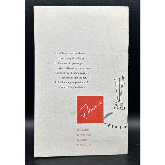 Rare Robinson’s Department Store Christmas Santa Claus Coloring Book 1950s Mint! - Picture 2 of 11